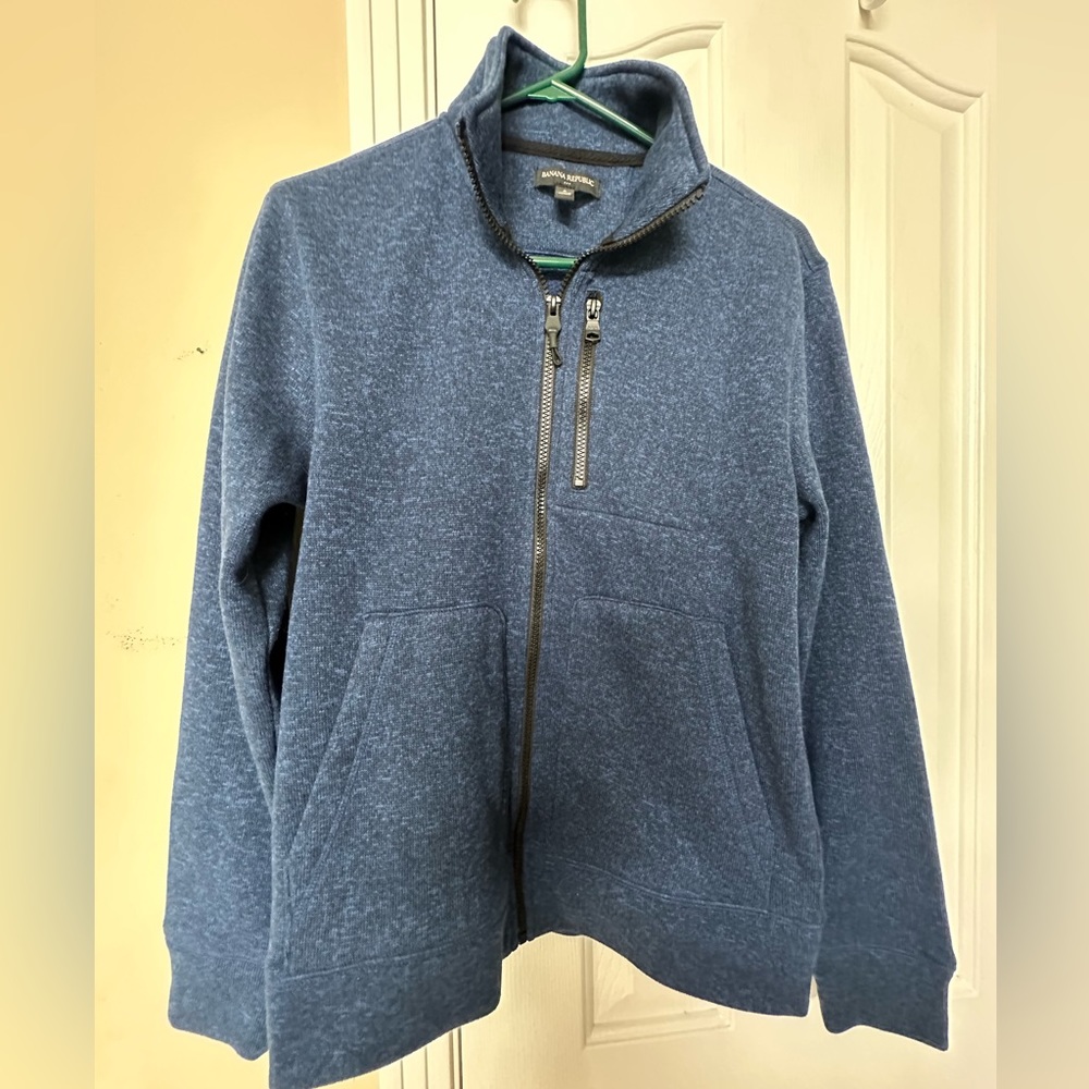 Blue Banana Republic jacket, EUC, black zippers.